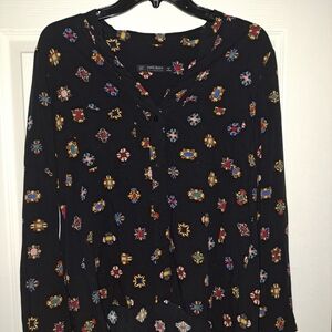 Zara Women's Black Blouse with Multicolor gem pattern